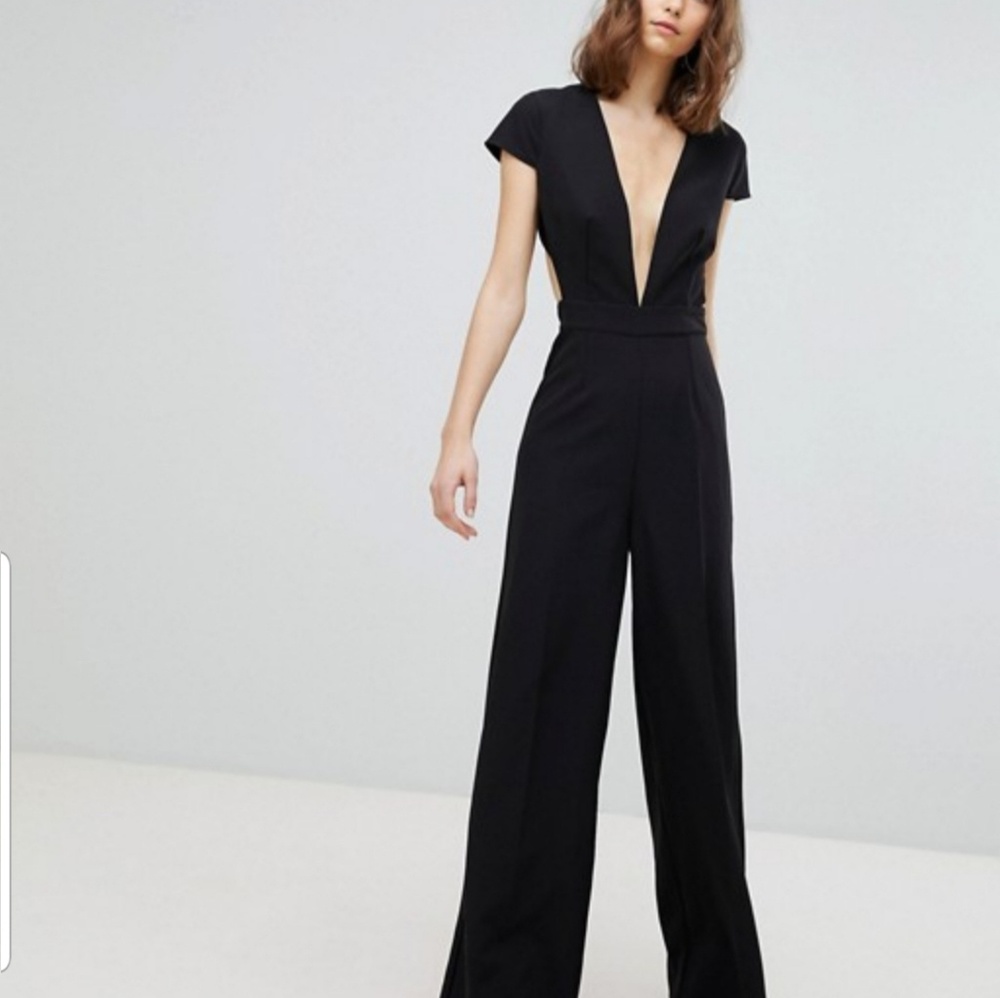 ASOS Tall plunge neck wide leg jumpsuit